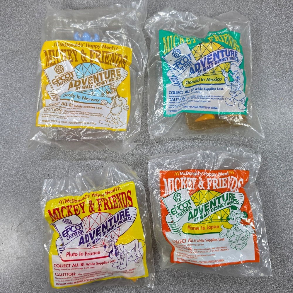 McDonald's Toy Set 1993 Epcot Adventure Mickey & Friends 4pc New Sealed Vintage